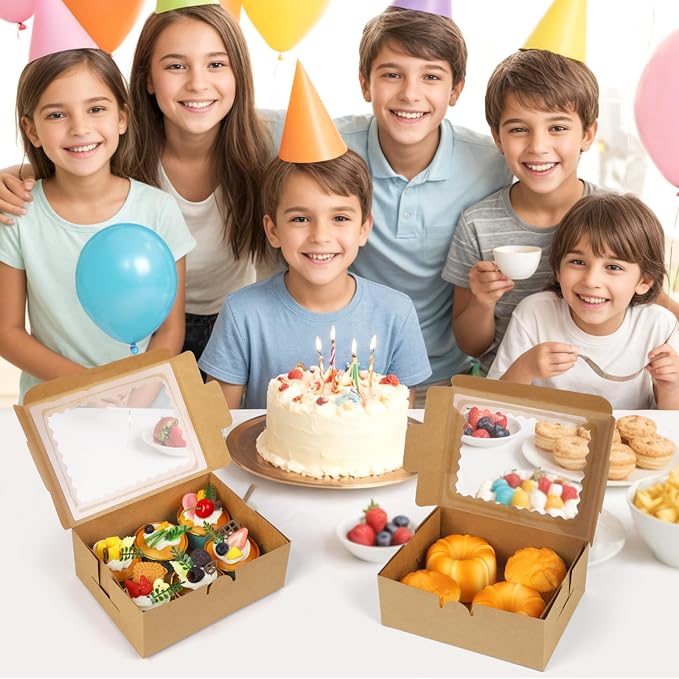 Cupcake Boxes,8X6X3 Inch 24Pack， Cookie Boxes with Window,Bakery Box,Kraft Paper Brown Gift Box for Pastries,Cookies,Cake,Donuts,Macaroon Gift Box,candy special food box,