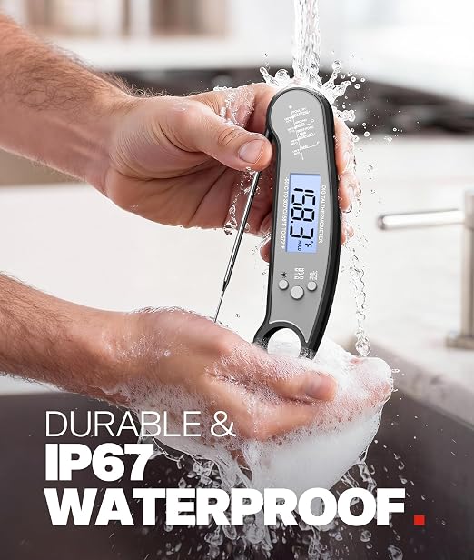 Meat Thermometer Digital – Instant Read Food Thermometer for Grilling, BBQ, Air Fryer, Smoker, Candy Making, Kitchen Gadgets, BBQ Essentials, Gift for Dad, Men, Black & Grey
