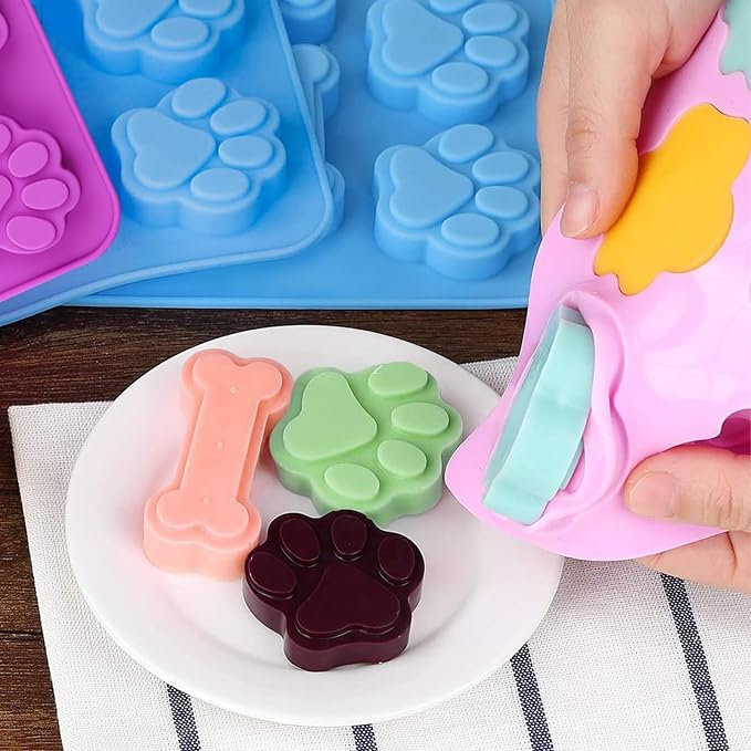 Paw Print Mold Dog Treat Mold Bone Silicone Molds 3 Pcs Dog Treat Molds for Baking Dogs Paw Puppy Treat Ice Cube Trays Cookies Chocolate Candies