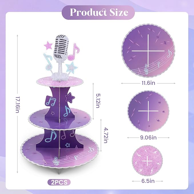 2PCS - Kpop Cupcake Toppers Stand,Kpop Birthday Decorations, Kpop Cake Topper, Cupcake Holder and Serving Tray for Dessert Table,3 Tier Cupcake Stand for Birthday Party Decoration