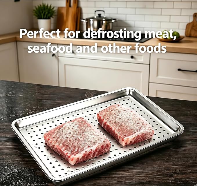 17.5" Half Sheet Baking Pan & Crisping Tray, 18/8 Stainless Steel | 2-Pack, Heavy Duty, Commercial Grade 304SS, 2" Deep Solid & 1" Perforated Tray, For Roasting Draining, Oven & Dishwasher Safe