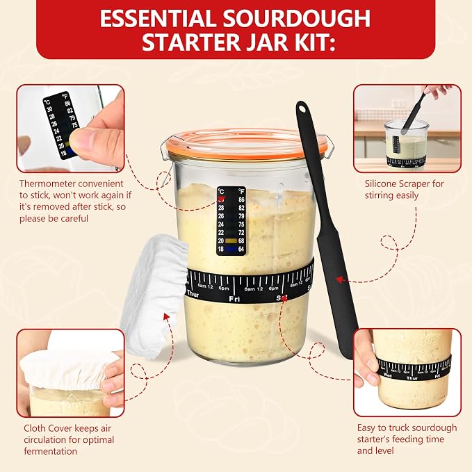 Sourdough Starter Kit, Bread Baking Supplies with Sourdough Jar 9" Round & 10" Oval Proofing Basket Magnetic Bread Lame Resuable Bread Bag, Breads Making Kit Sour dough Gifts for Bakers Women Wife Mom
