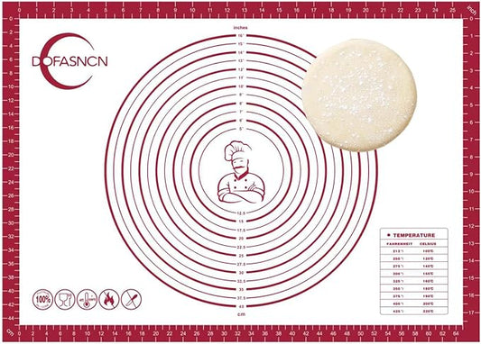 Silicone Pastry Mat Dough Baking Bread Sourdough Fondant Pie Dough Pizza,Silicone Baking Mat Cookie Sheet for Kitchen Counter with Measurements 28x20" Red