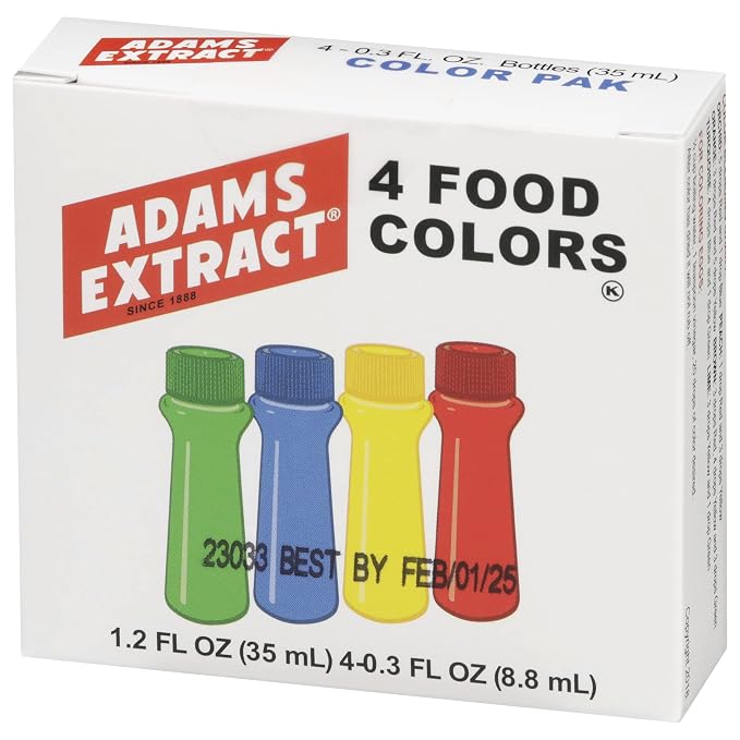 Adams Extract Food Colors, 4 Food Color Pack with Green, Blue, Yellow & Red,1.2 Fl Oz (Pack of 1)