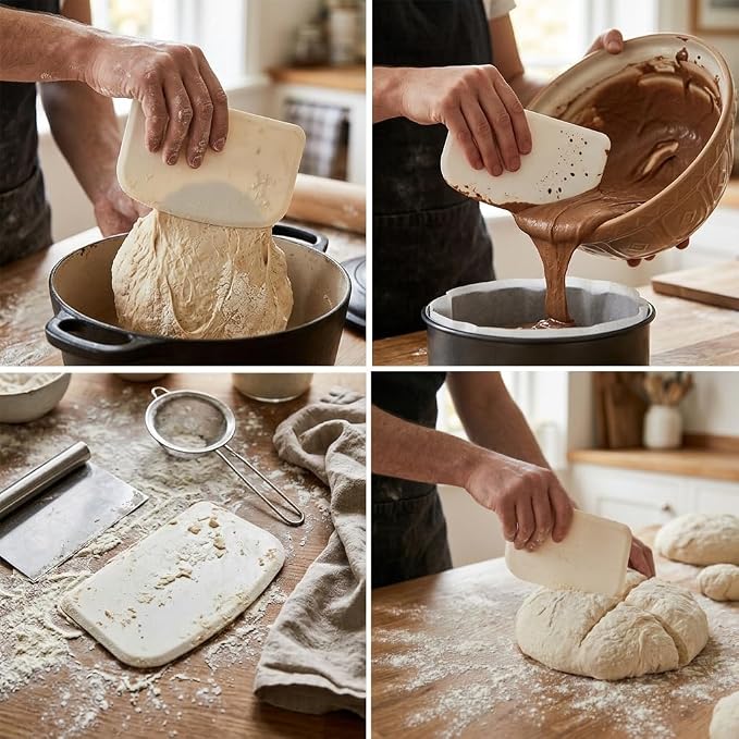 Dough Scraper, Bowl Scraper Set, Flexible Plastic Bench Scraper & Dough Cutter for Bread Making, Sourdough, Pastry, and Kitchen Cleaning