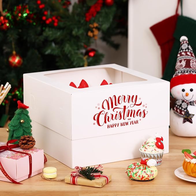 Moretoes 10pcs Cake Boxes 12x12x8 Inch White Bakery Boxes with Window Tall Dessert Cardboard Containers for Cakes Cupcakes Pies Donuts Cookies, for Valentine's Day Mother's Day