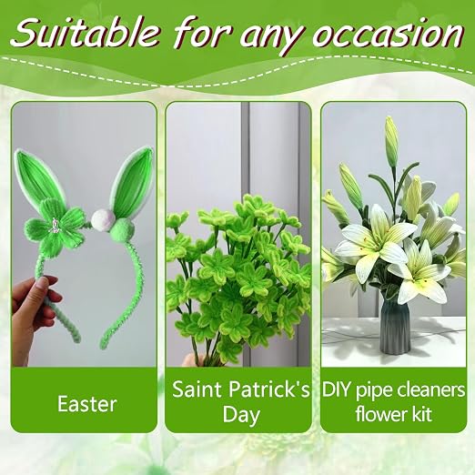 6 Color Green Pipe Cleaners Bulk with Pompoms - 900pcs Craft Kit Fluffy Fuzzy Wire and Pastel Pom Poms Chenille Stems for Arts & Crafts, Flowers School Classroom Christmas Party Supplies