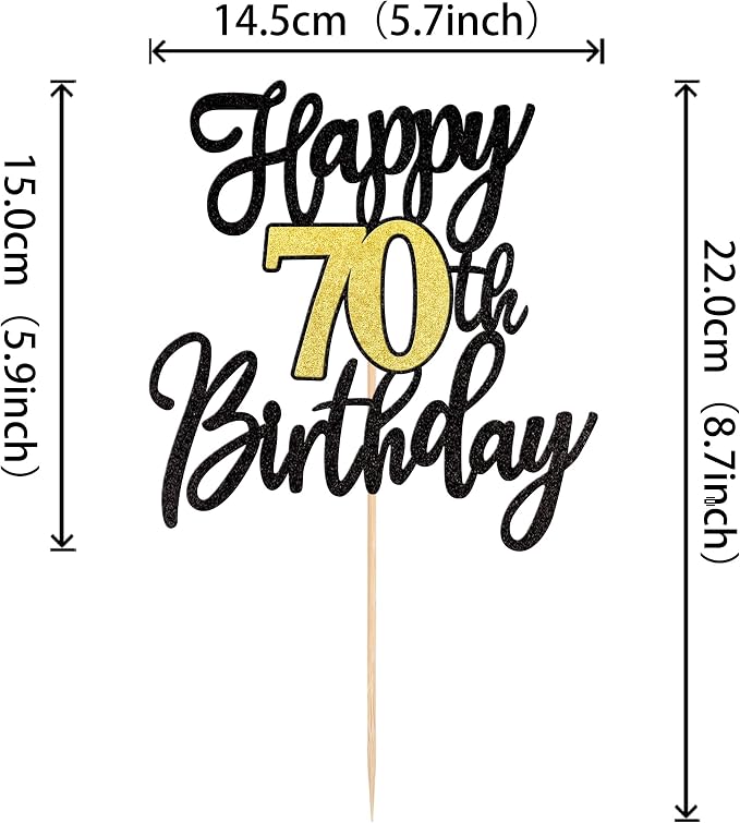 1 PCS Happy 70th Birthday Cake Topper Black Gold Glitter Cheers to 70 Years Birthday Cake Pick 70 Fabulous Cake Decoration for Happy 70th Birthday Anniversary Party Decorations Supplies