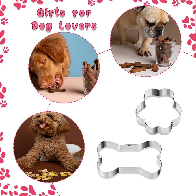 TIESOME 6 PCS Dog Bone Cookie Cutter, 3 Sizes Bone & Paw Print Cookie Cutters Set Stainless Steel Biscuit Mold Dog Theme Party Biscuit Cutter for Theme Party, Treats, and Homemade Baking