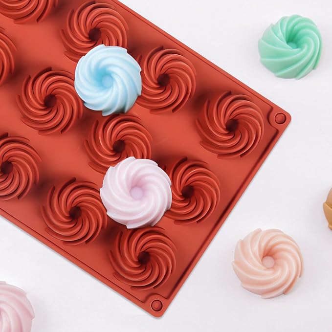 Silicone Swirl Donut Mold, 15-Cavity Mini Spiral Cake Pan, 11.5 x 6.6 inches, 2-Pack, Terra Cotta