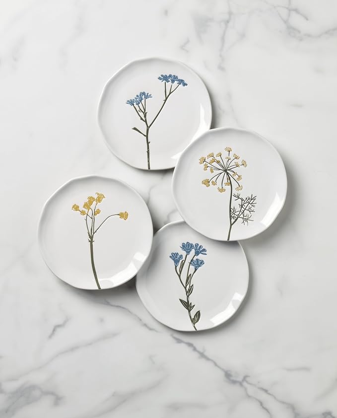 Lenox Dinnerware Set, Wildflowers Tidbit Appetizer Plates Set Of 4, Service For 4, Dessert Plates, Small Plate 6 Inch, Snack Plate, Stoneware, Dishwasher Safe, 6-Inch Diameter (Assorted, 4 Piece)