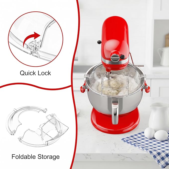 Pouring Shield for KitchenAid Mixer & Splash Guard Attachment - Fits all 5.5-8QT Bowl-Lift Stand Mixers Stainless Steel Bowls, Kitchen Aid Accessories and Attachments