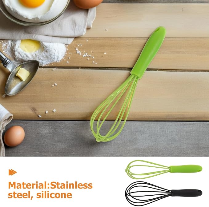 INOOMP 4pcs Mini Silicone Whisks 6-inch Stainless Steel Kitchen Egg Beater Handheld Mixing Tools for Cooking Baking with Colored Silicone Coated Wires Black and Green