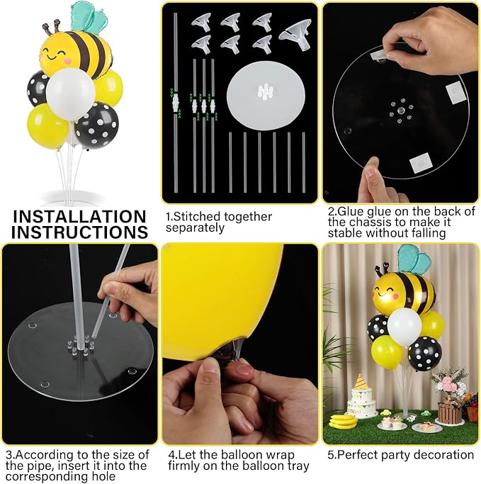 4 Sets Bee Baby Shower Party Balloons Stand Kit With Bumble Bee Foil Balloons Yellow Black White Honey Party Balloon Centerpiece for Tables for Gender Reveal Sweet As CanBee Birthday Decorations