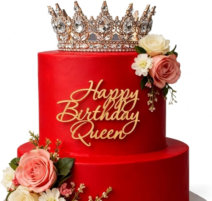 Happy Birthday Queen Cake Topper, Acrylic Gold Queen Birthday Cake Decoration for Women Girls Wedding Birthday Engagement Bridal Shower Party Supplies (GOLD1)