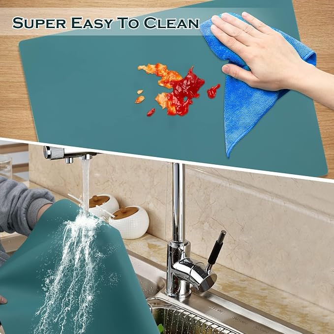Extra Large Silicone Countertop Mat, Silicone Table Mat Kitchen Counter Protector Nonslip Heat Resistant Desk Mat for Crafts Kids Dinner Placemat Pastry Dough Rolling Mat, Dark Green
