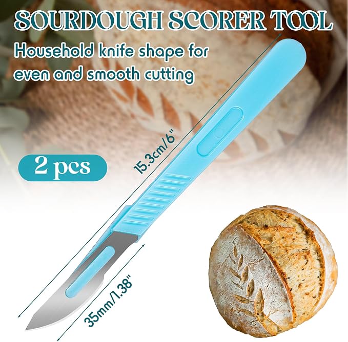 2 Pcs Sourdough Bread Lame Scoring Tool 6'' Bread Lame Scorer Tool Stainless Steel Blades with Protective Cover for Sourdough Dough Scoring for Homemade and Bakery Use (Blue)