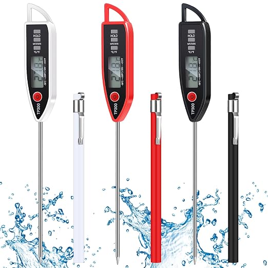 Copkim 3 Set Waterproof Food Thermometer for Water, Liquid, Candle and Cooking Digital Meat Thermometer with Long Probe Instant Read for Kitchen BBQ Grill Candy (Black,White,Red)