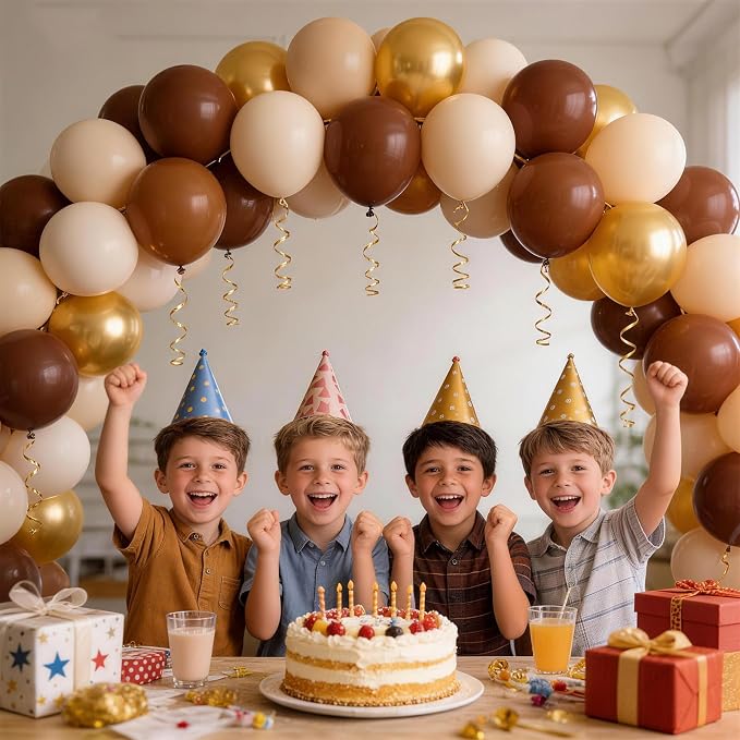160Pcs 12 Inch Brown Light Brown Tan Sand White Metallic Gold Latex Balloons for Boho Neutral Baby Shower Birthday Party Decorations