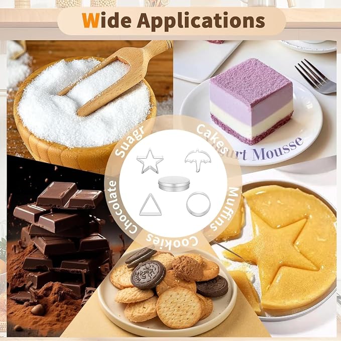 Korean Sugar Candy Making Tools 6 Pieces Stainless Steel Cookie Cutters Set ，Umbrella Triangle Star Round Baking Cake Biscuits Chocolate Molds