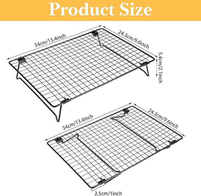 4 Pcs 13.4x9.6inch Cooling Racks for Cooking and Baking Stackable Wire Cooling Rack with Stackable Legs Baking Rack for Cookies Cakes Pizza Roasting Drying