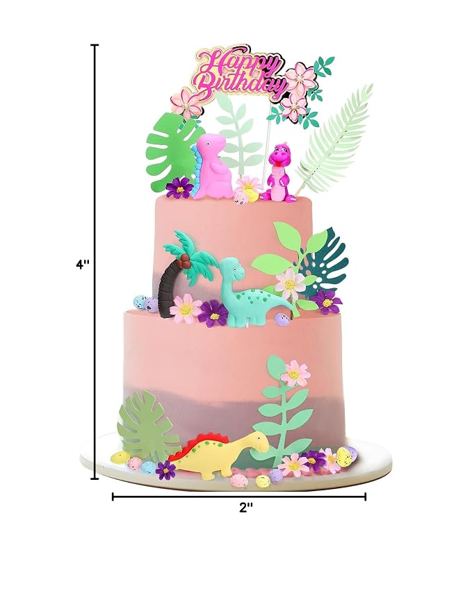 Marsui 35 Pcs Dinosaur Cake Topper, Dinosaur Cake Decorations with Happy Birthday Sign for Girls Birthday Baby Shower Safari Animal Themed Party