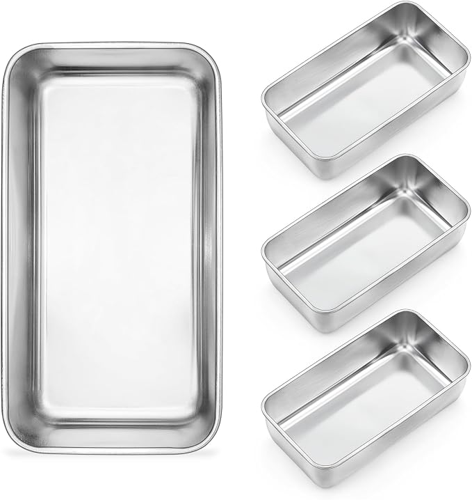 Onader 9 x 5 Bread Loaf Pans, Stainless Steel Deep Meatloaf Pan for Baking Set of 4