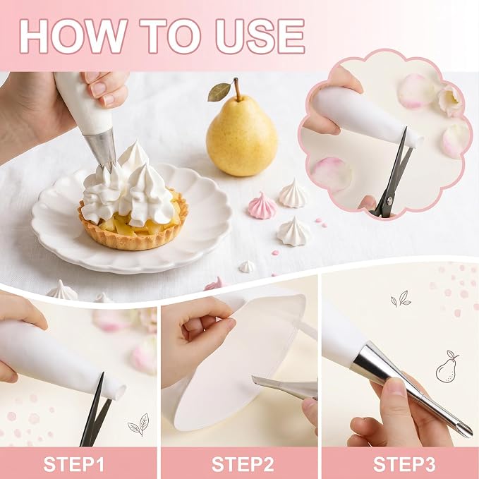 3 Pack Reusable Pastry Piping Bags, Canvas Cake Decorating Bags | White Cloth Frosting Bag Icing Piping Bag DecoratingBag in 3 Sizes -14, 16,18 Inch (White)
