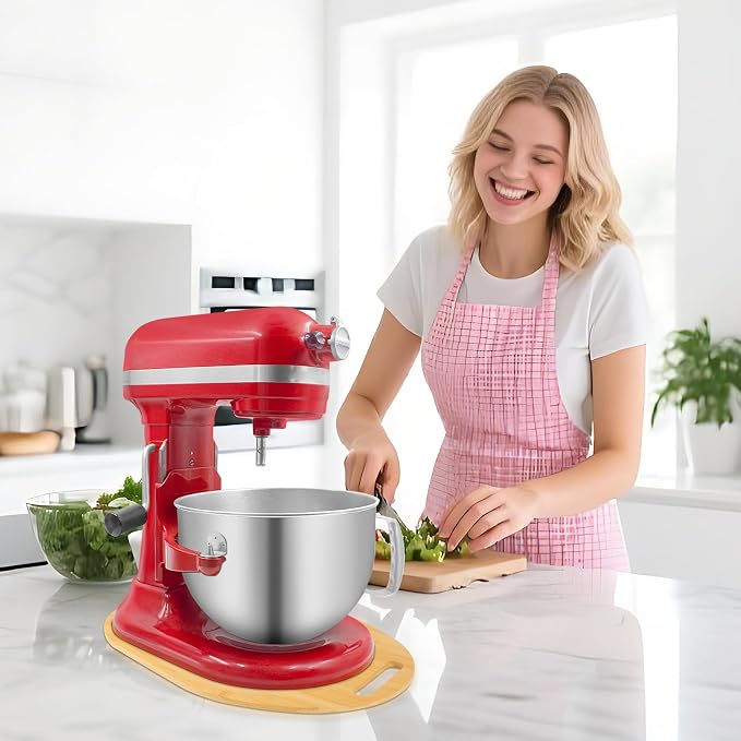 Mixer Slider for Kitchen Aid 5-8 Qt Bowl Lift Stand Mixer, Bamboo Appliance Sliding Mat for Kitchenaid 5-8 Qt, Kitchen Countertop Accessories Mixer Moving Tray Attachments, With Handle