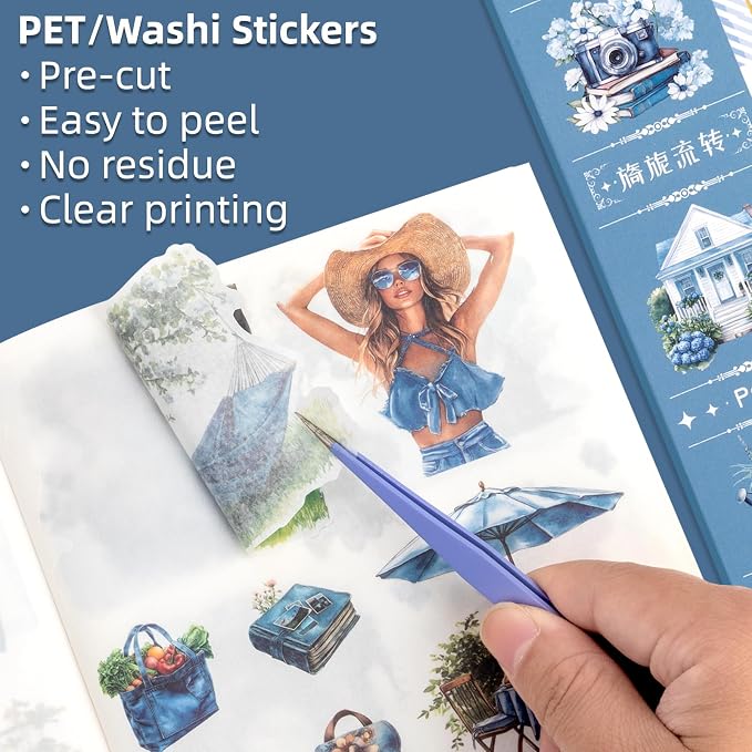 Charming Circulation Theme Sticker Scrapbooking Supplies for Junk Journal, 50 Sheets Washi Stickers - Vintage Journaling Stickers
