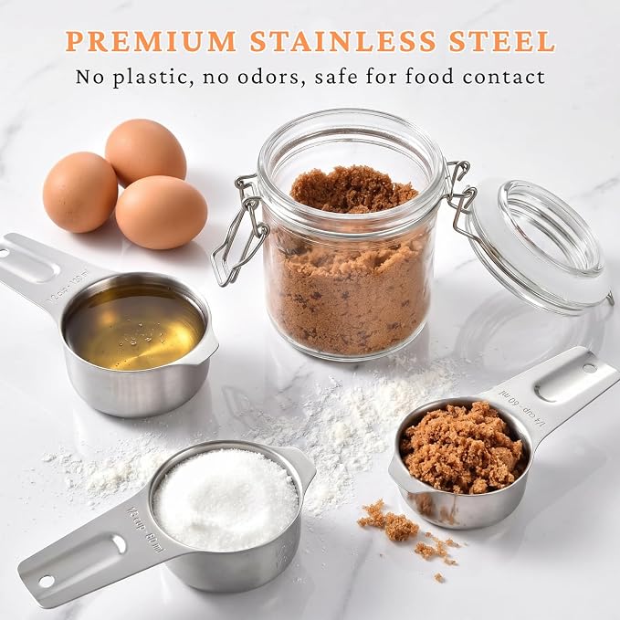 18PCS Measuring Cups and Spoons Set, Include 7 Nesting Measuring Cups, 6 Measuring Spoons and 5 Mini Spoons, Stainless Steel Metal Measuring Set, Kitchen Gadgets for Cooking & Baking