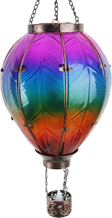 STARSOUL Extra Large Solar Hot Air Balloon Lantern with Flickering Flame, Hanging Solar Lantern Outdoor Waterproof, Hot Air Balloon Solar Light Decorations for Garden Yard Lawn Porch