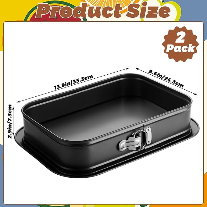 CYEAH 2 Pack Large Springform Cake Pan, 14 x 9 x 3-Inch Rectangle Cheesecake Pan, Non-Stick Baking Pan Mold with Removable Bottom for Kitchen Baking Roasting Muffin Bread Cake Brownies Bakeware