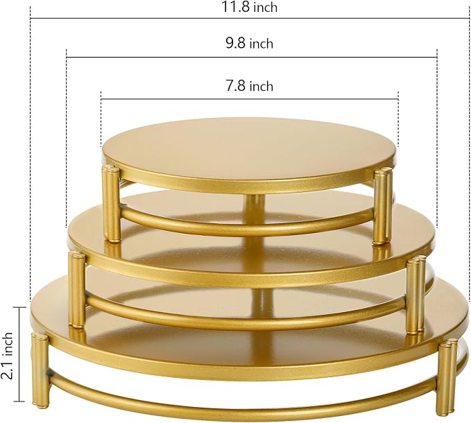 yarlung 3 Pack Gold Cake Stands, 8/10/12 Inch Metal Cupcake Display Stands Dessert Trays, Table Decoration Cookies Serving Plates for Wedding, Birthday, Party, 3 Sizes