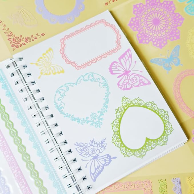 130 Pcs Lace Scrapbook Stickers - Colorful Butterfly & Feather Embellishments for Journaling, Wedding Albums, DIY Crafts, Scrapbooking Supplies & Bullet Journal Decor
