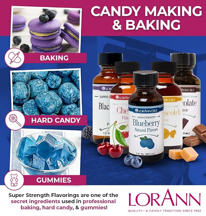 LorAnn Oils Super Strength Flavoring - Used For Candy Making, Flavoring Extracts, Baking, Hard Candy, and Flavor Oils - Bold, Natural Flavors 4X Stronger Than Extracts - Blueberry, 1 fl oz