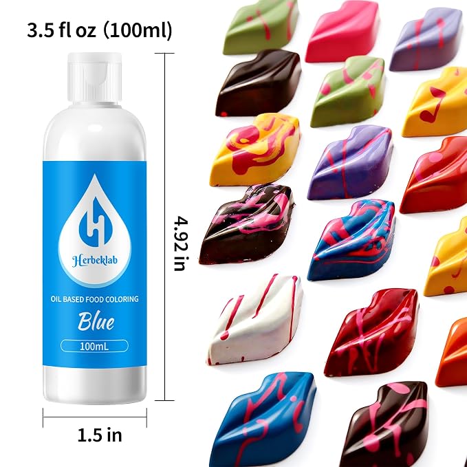 Blue Oil Based Food Coloring for Chocolate – Herbeklab 100ml Professional Concentrated Oil Food Dye for Candy Melts, Chocolate, Cake Pops, Strawberries & Baking