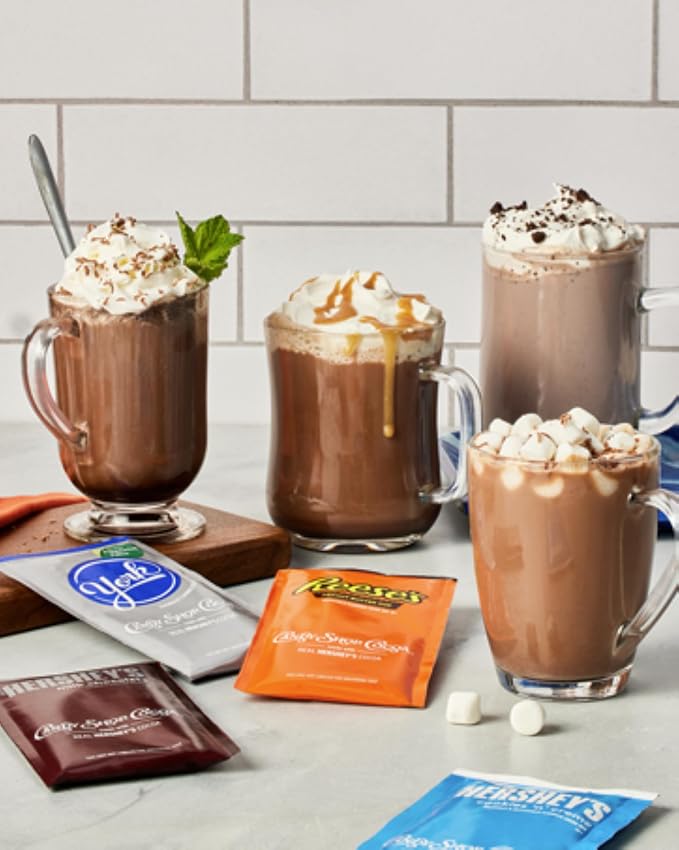 Candy Shop Cocoa HERSHEY’S Milk Iced Cocoa Mix, 1.25oz, 24 Pack | HERSHEY’S milk chocolate cocoa mix with rich, creamy chocolate flavor; just add water for smooth hot or iced drinks anytime