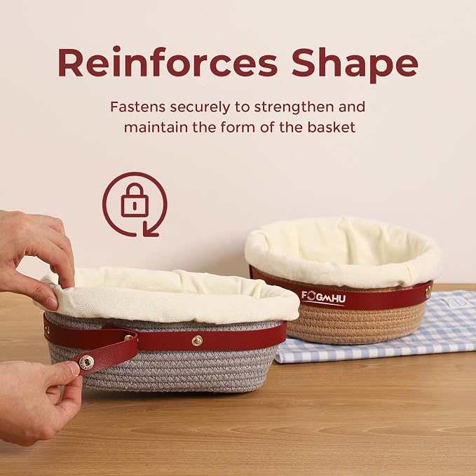 2-Pack Banneton Bread Proofing Baskets – Sourdough Starter Kit for Home Bakers, Cotton Rope Bannetons with Liners, Hanging Hooks, Dough Guide (9" Round & 10" Oval)
