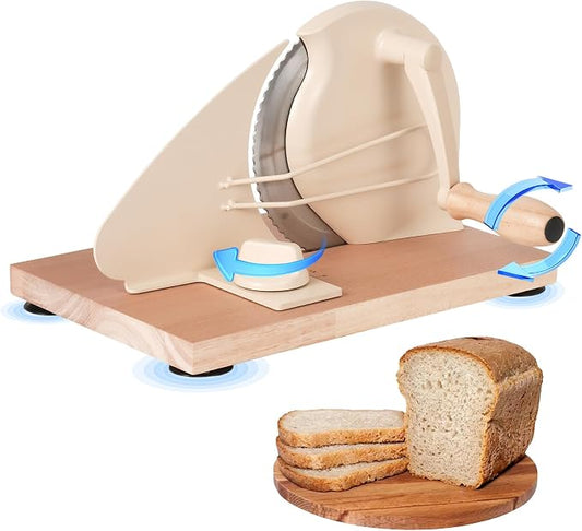 Upgraded Manual Bread Slicer for Homemade Sourdough Bread with Measurement Marks, Adjustable 0"-0.8" Thickness Hand Crank Bread Slicer with Suction Cup for Even Slicing,Kitchen and Commercial, White