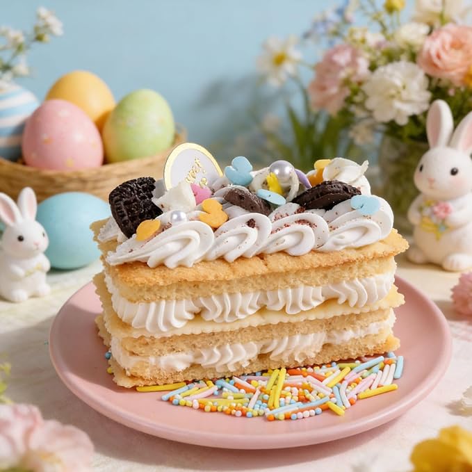 Easter Sprinkles for Cake Decorating, Spring Pastel Sprinkles Mix with Bunny Carrot Jimmies Nonpareils for Cookies Baking Cake Ice Cream Cupcakes Topping