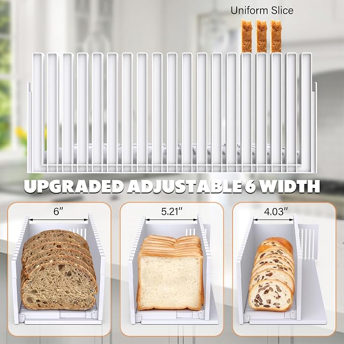 New Upgrade Bread Slicer for Homemade Breads,Bread Slicing Guide Adjustable Width, Foldable Portable Bread Cutter,Perfect Loaf Slices Every Time! Suitability for Homemade Bread, Bagel, Cakes (Clear)