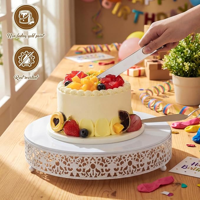 Wenqik 12 Inch White Cake Stand Set Metal Round Cupcake Dessert Stand with Cake Cutting, Spatula Wedding Cupcake Pastry Display Candy Holder Display for Wedding Party Birthday Baby Shower(Classic)