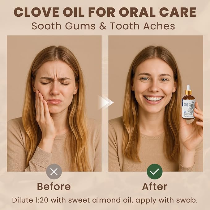 HIQILI 1 Fl Oz Clove Oil for Teeth and Gums, Oral Care, DIY Clean Spray, Aromatherapy - 30ml