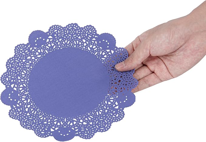 Restaurantware-Pastry Tek 8 x 8 Inch Paper Lace Doilies, 4000 Round Disposable Table Doilies - Elegant Lace Finish, Long Lasting, Purple Paper Lace Doilies, for Pastries, Cupcakes, Desserts