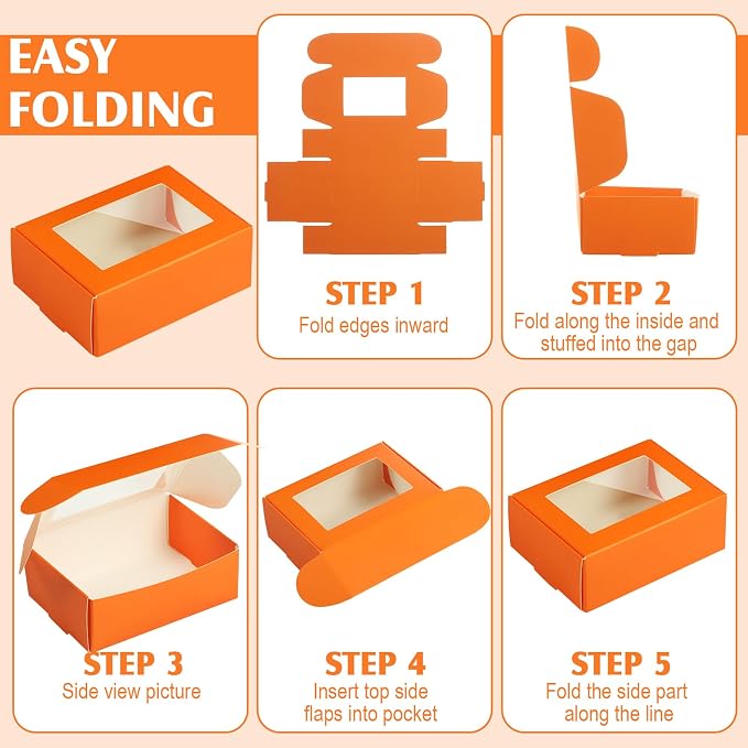 Zonon 30 Pcs Soap Boxes for Homemade Packaging, Mini Kraft Boxes with Window for Bakery Candy Soap Making Gift Packaging, 3.7x2.6x1.4 Inch (Orange)