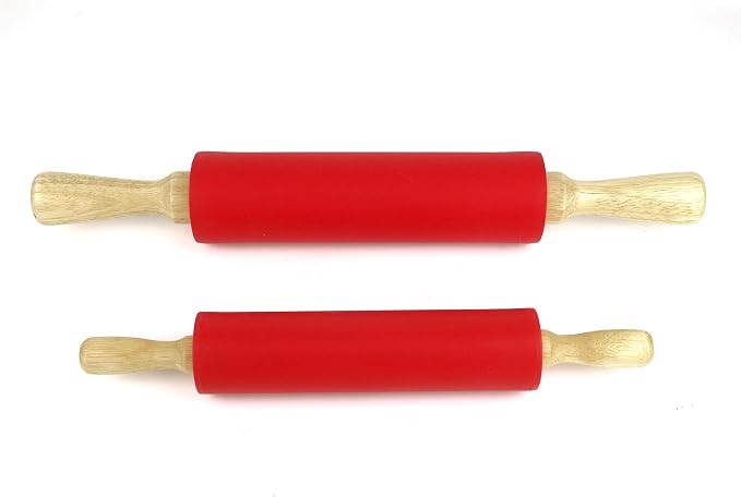 Silicone Rolling Pin for Baking Non-stick Rolling Pin Dough Roller Wooden Handle Kitchen Accessories Pastry Roller