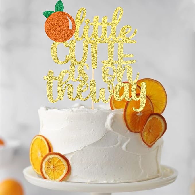 1 PCS Assembled Little Cutie is on the Way Cake Topper with Glitter Orange Cake Pick Decorations for Citrus Theme Baby Shower Kids Birthday Party Supplies