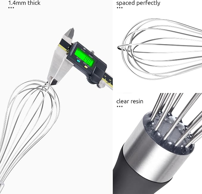 U-Taste 9" Small Egg Whisk: 18/10 Stainless Steel Kitchen Cooking Wire Balloon Wisk, Heavy Duty Metal Beater Stirrer, Manual Baking Tool with 6 Flex Wires for Hand Mixing, Blending Sauce (Black)