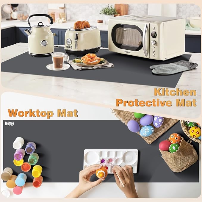 49.2" x 15.7" Large Silicone Mat for Kitchen Counter Protector, Cuttable Silicon Countertop Protector Mat Heat Resistant Mats for Countertop, Cut to Fit Placemat Ship Roll by Foepoge, Dark Grey